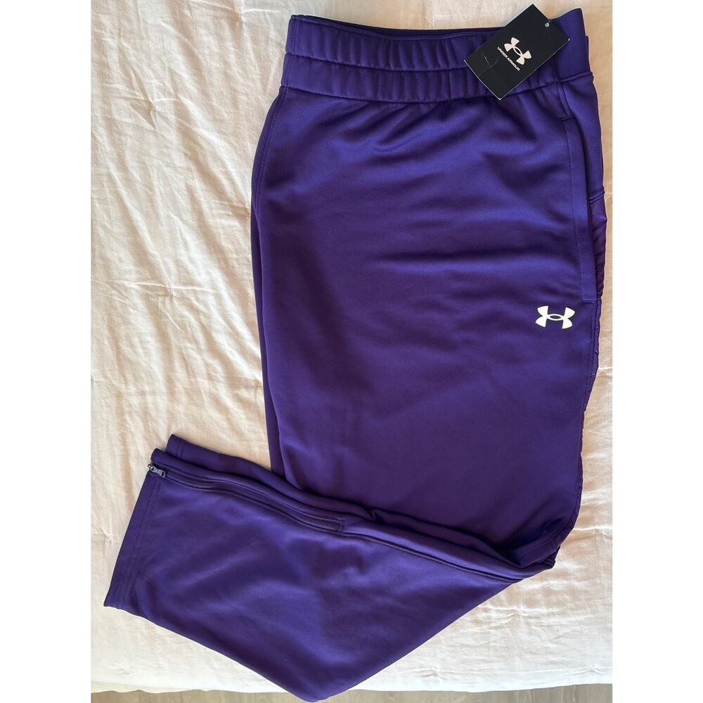 NWT Under Armour Mens Command Warm Up Pants Size 4XL Loose Fit Purple Zip Ankle